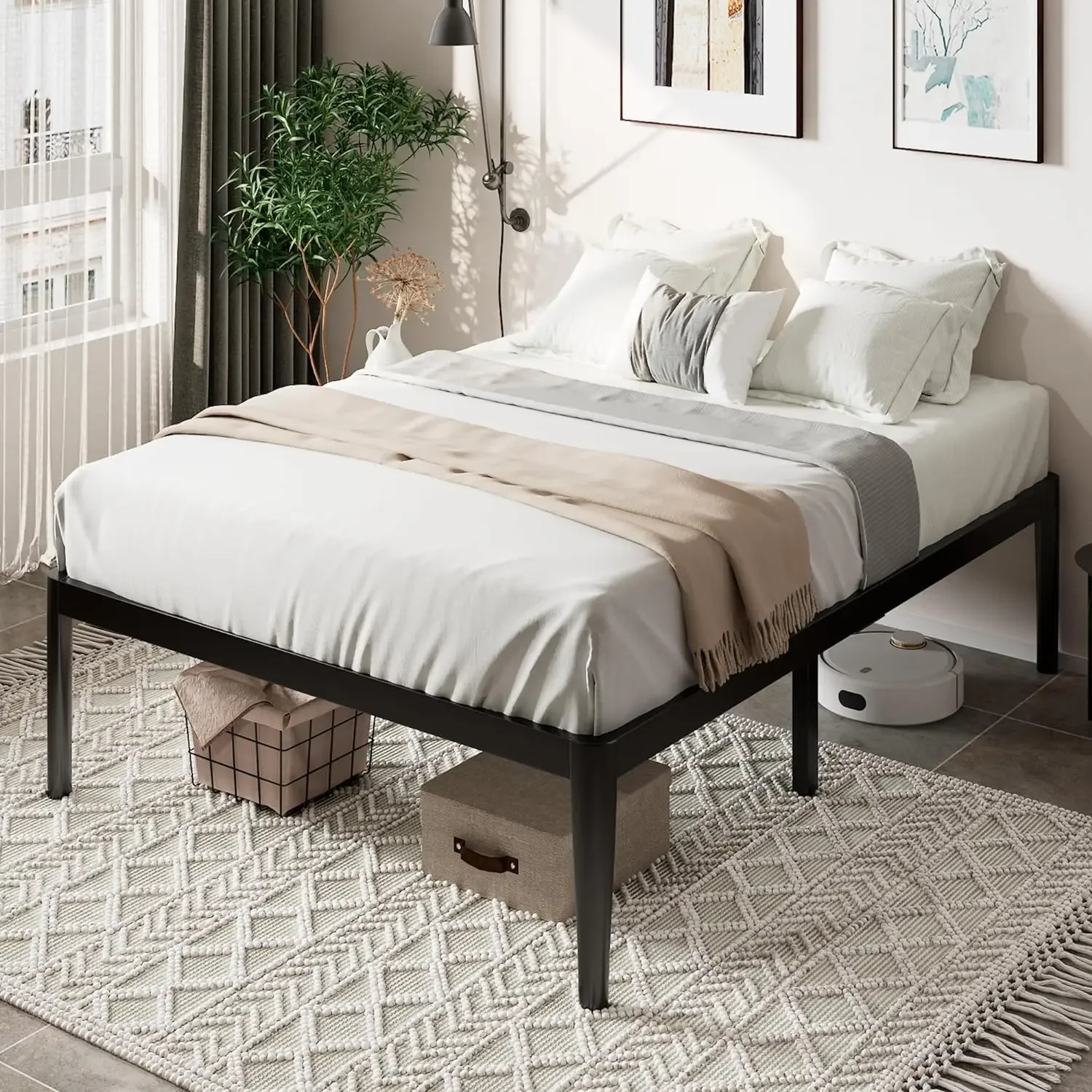 18 "Hoge Twin Metalen Bed Frame, Platform Bed Met Onderbed Opslagruimte, Zware Stalen Latten Ondersteuning, Geen Boxspring Nodig