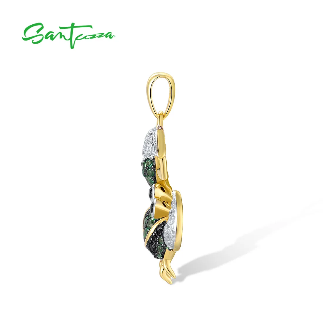 SANTUZZA Authentic 925 Sterling Silver Pendant for Women Sparkling Green Black Spinel White CZ Lovely Crab Fine Jewelry Sets