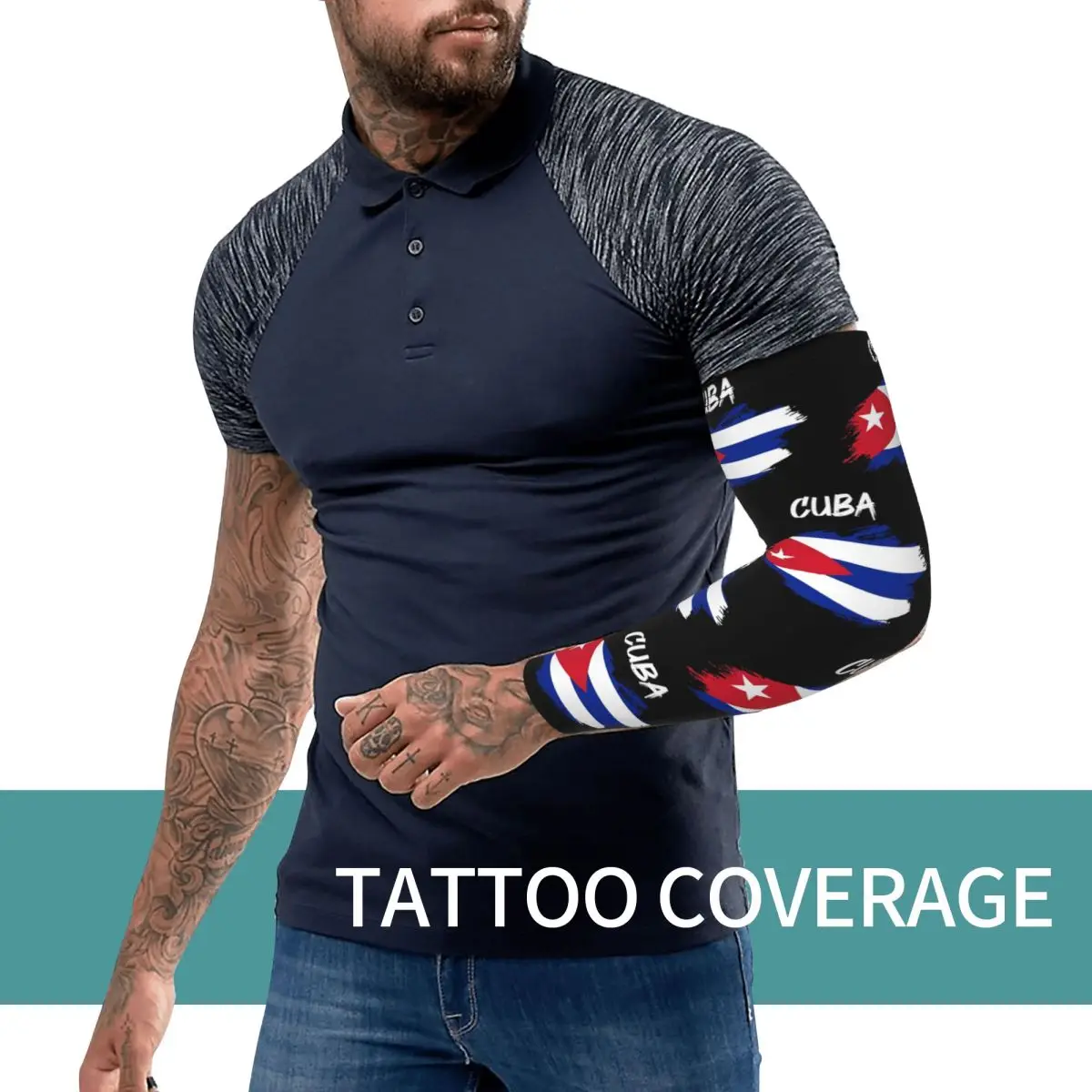 كوبا العلم الكوبي العلم أكمام أذرع تبريد الرجال النساء الشمس الأشعة فوق البنفسجية حماية الوشم التستر الرياضة التبريد ركوب الدراجات