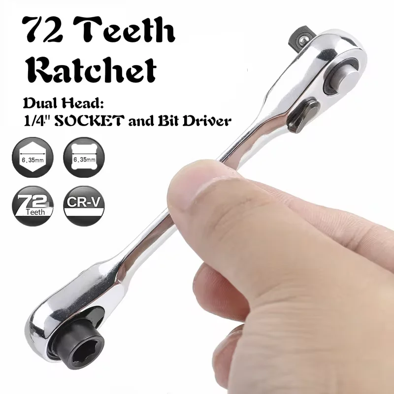 Mini Ratchet Wrench Double Ended Quick Socket Ratchet Wrench 1/4 Inch 72-tooth Screwdriver Hex Torque Wrenches Hand Repair Tools