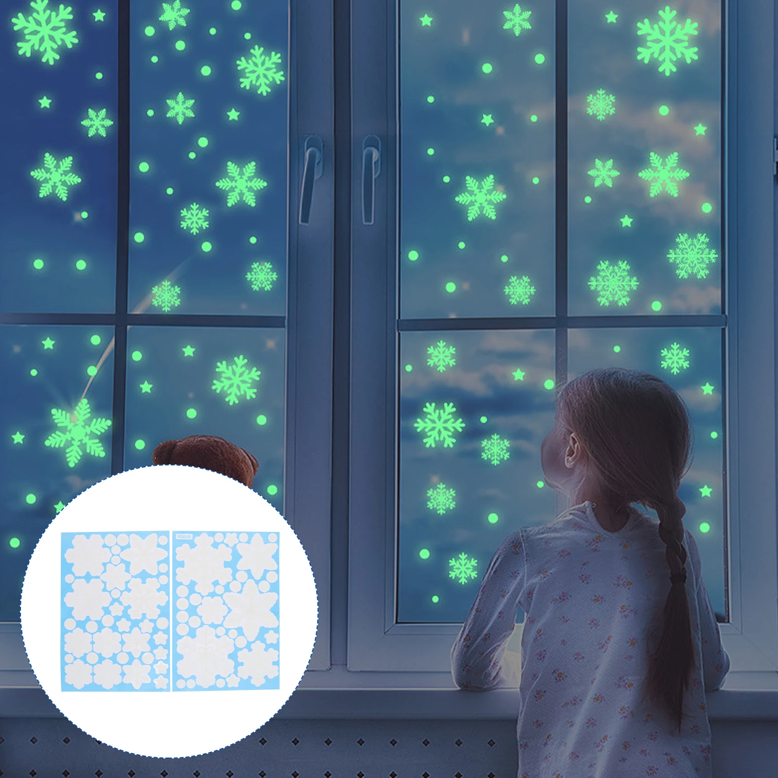 

2 Sheets White PVC Xmas Snowflake Stickers Luminous Decorative Wall Decals Electrostatic Fluorescent Christmas DIY Gift