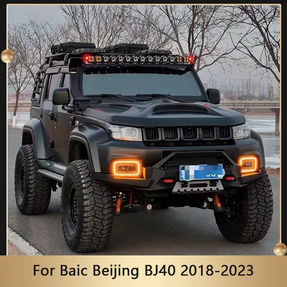 Car LED Daytime Running Light DRL For Baic Beijing BJ40 2018-2023 Dynamic Turn Signal Front Bumper Yellow Daylight Fog Lamp