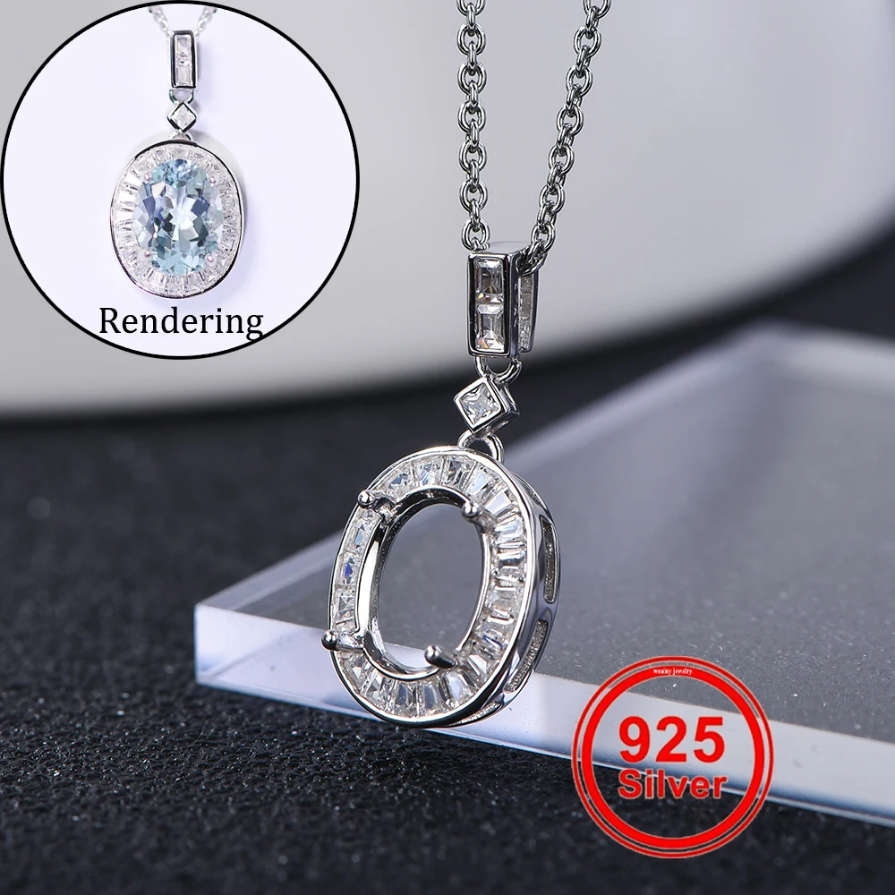 7x9mm Oval Simple Four-Claw Pendant Setting, S925 Sterling Silver Material, Suitable for Handmade DIY Jewelry