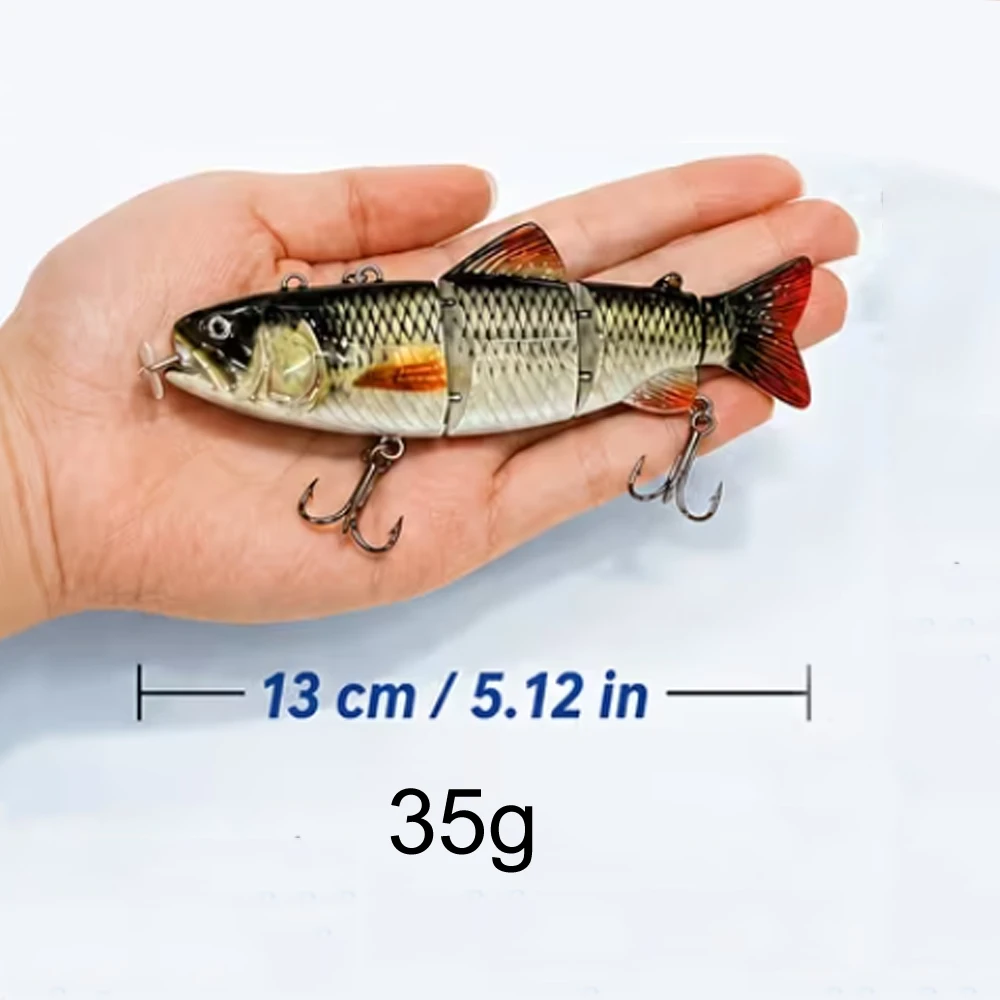 13cm 35g Electric Multi-Segment Lure Automatic Swimming Rechargeable Fishing Bait, LED Green Light Simulated Fish with Propeller