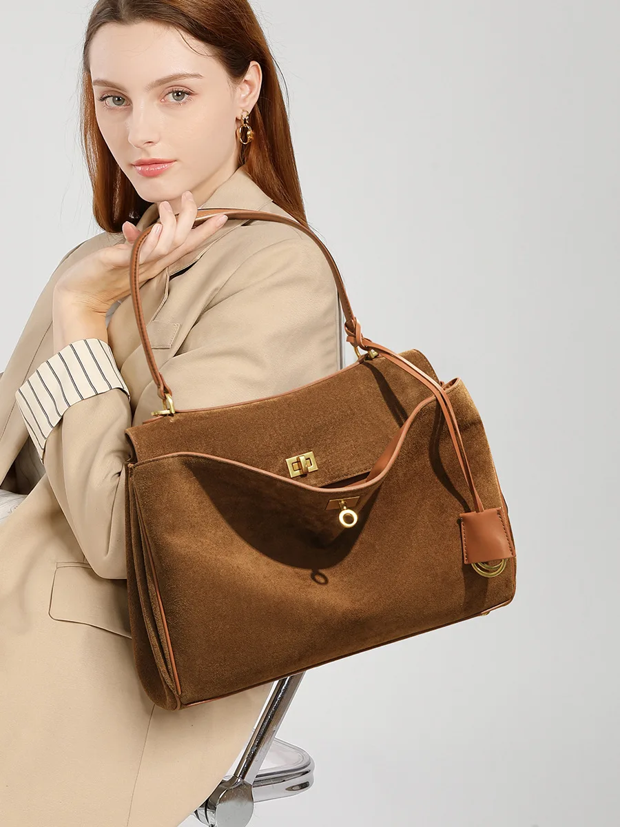

New Women Suede Leather Bag Shoulder Handbag Large Capacity Single Tote Bag Handbag Matte Suede Fashion High Sense Underarm Bag