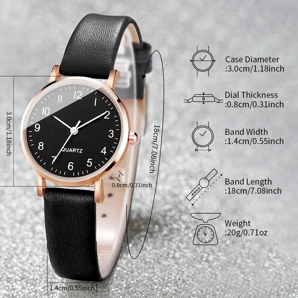 4PCS/Set Fashion Small Arabic Dial Women\'s Quartz Watch Leather Band Wrist Watches Heart Bracelets Set(Without Box)