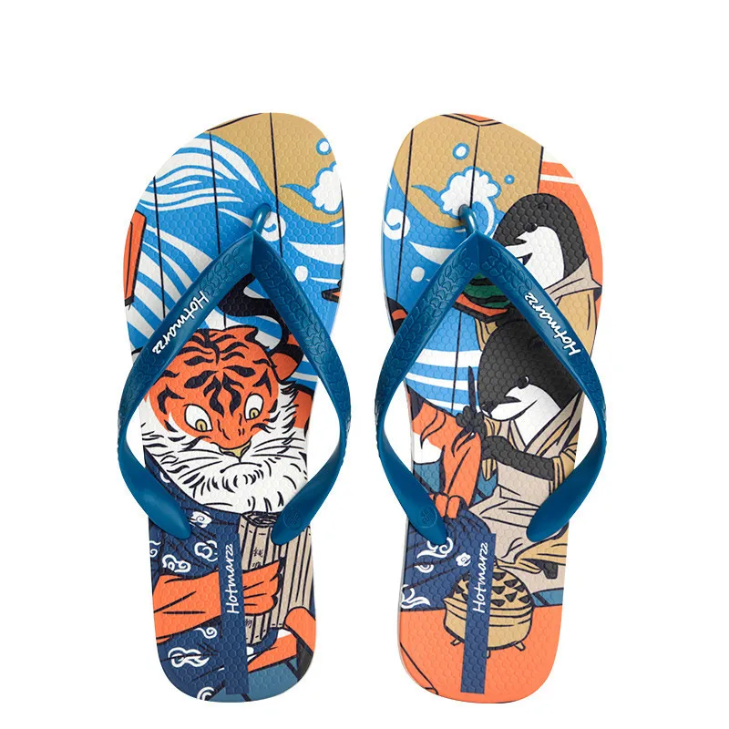 Sandal jepit pantai motif kartun, sandal jepit pantai, sandal jepit Anti selip, sandal kaki bergaya China, sandal jepit luar ruangan untuk pria