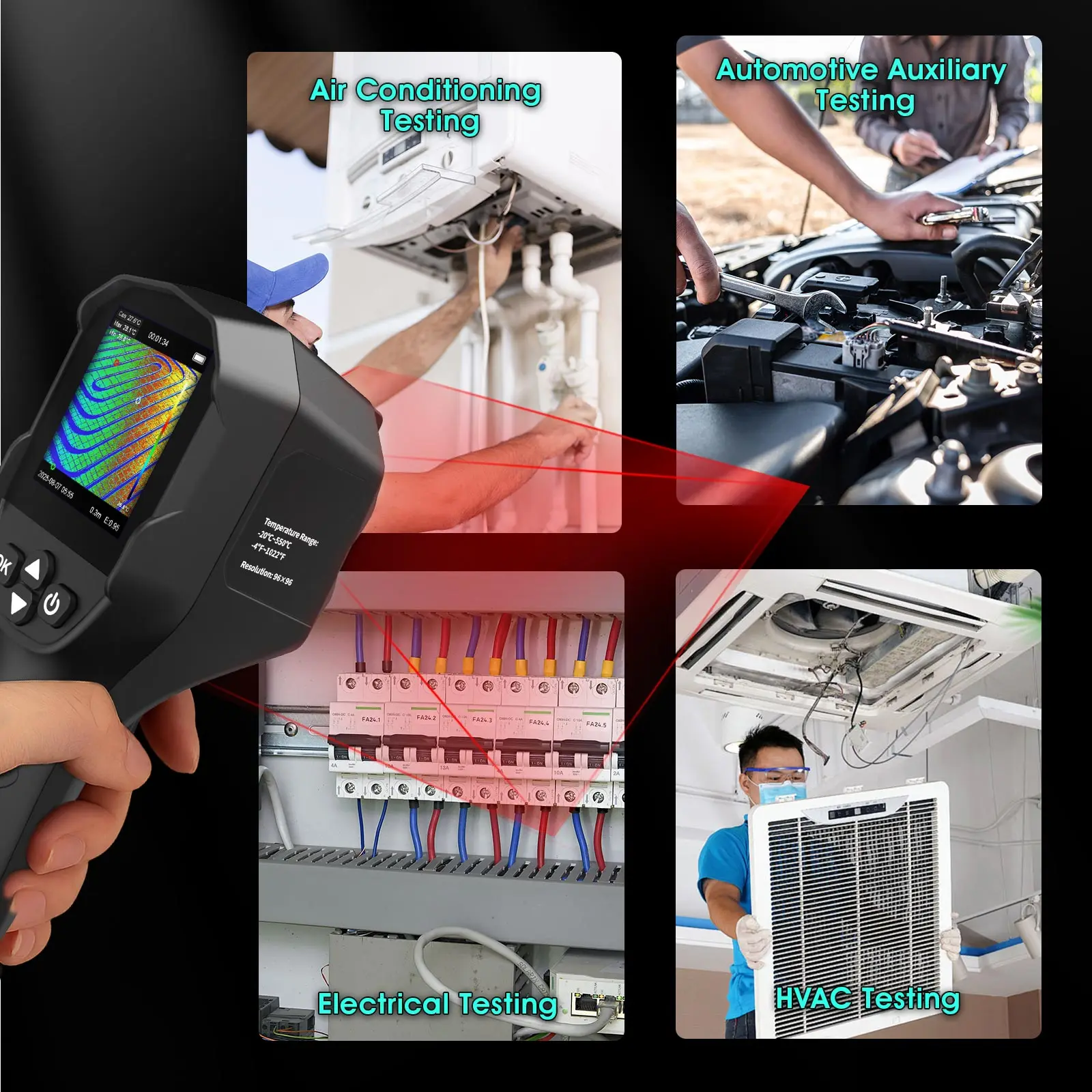 Handheld Thermal Imager Camera 96x96 Resolution -20~550℃ LCD Display Type-C Rechargeable Infrared Tester for Home Industrial