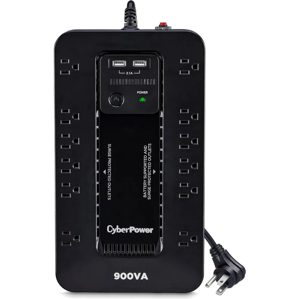 ST900U Standby UPS System, 900VA/500W, 12 Outlets, 2 USB Charging Ports, Compact, Black