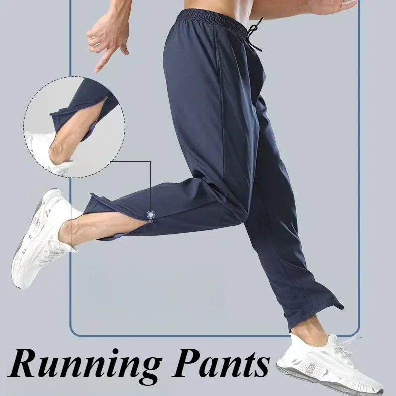 Casual Summer Sports Running Pants Men's Quick Drying Loose Panelled Elastic Waited Pocket Zipper Simple Straight Trousers