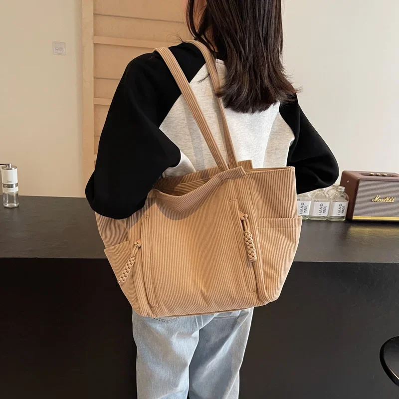 Corduroy Women's Shoulder Bag New Student Class Large-capacity Commuting Jane Tote Bag 2025 New about Versatile Shoulder Bag