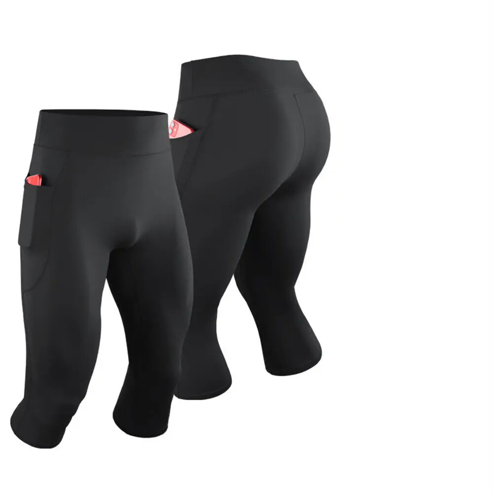 Fitness High Waist Abdominal Tightening Yoga Running Compression Capris Men