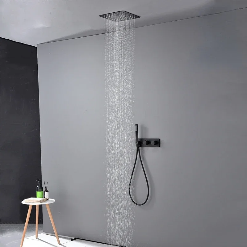 Black Embedded Concealed Ceiling Mounted Shower System with Thermostat Control