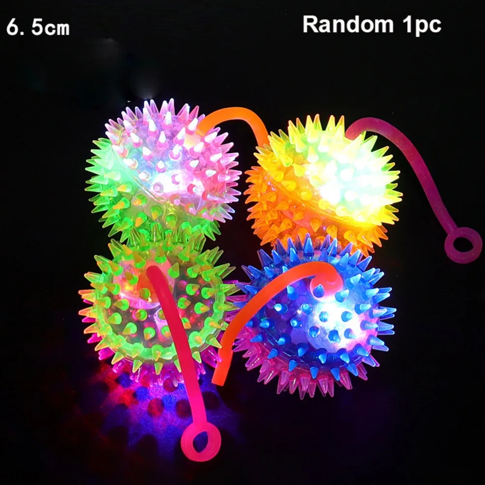 New Luminous Glowing Ball LED Light Up Elastic Flashing Soft Prickly Massage Ball with Rope Squeaky Kid Prank