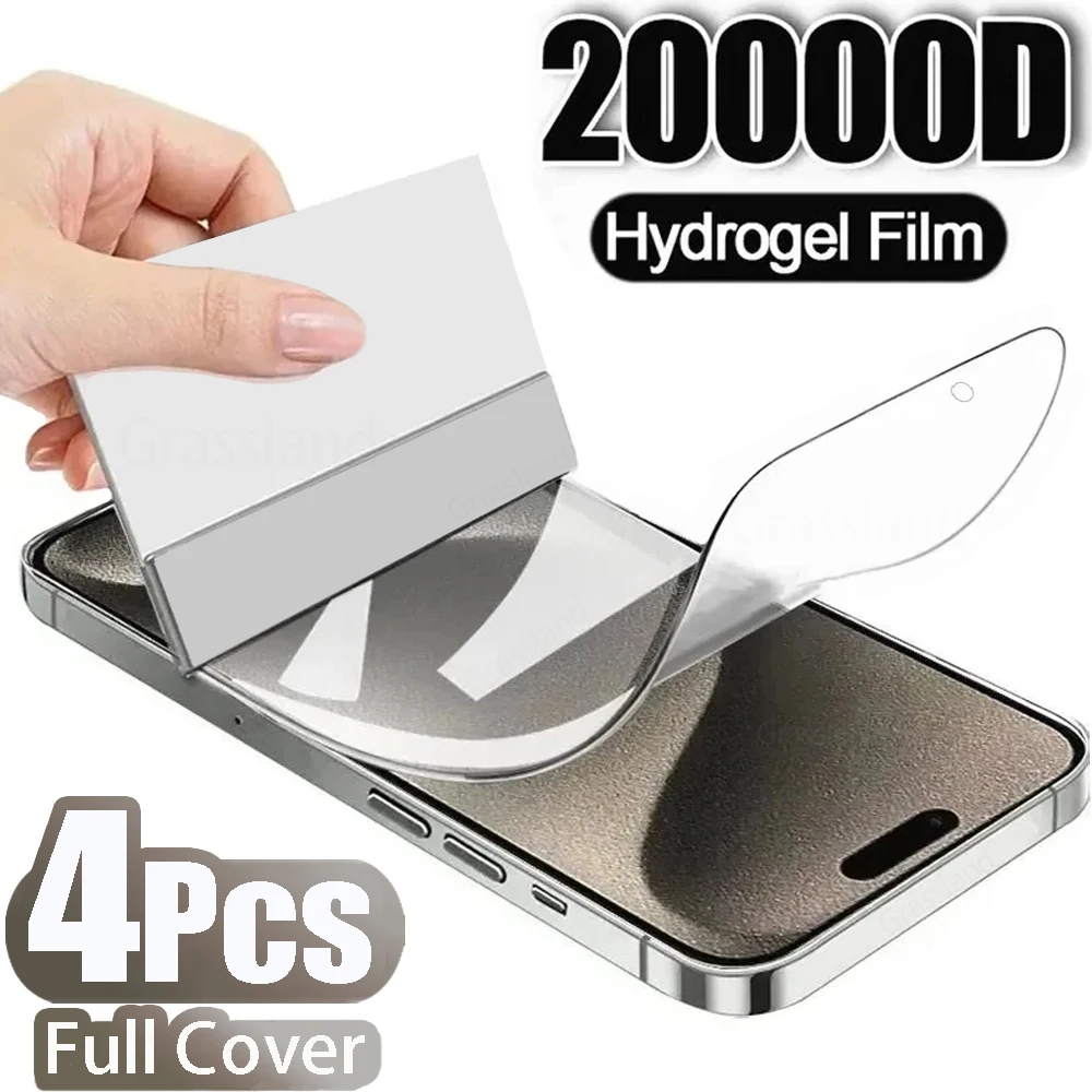 20000D 4Pcs Hydrogel Film For iPhone 15 14 11 12 13 Pro Max Full Cover Screen Protector For iPhone X XR XS MAX 7 8Plus Not Glass