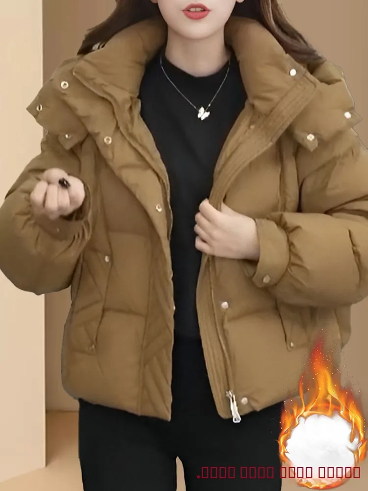 

Women's ort Puffer Jaet Quilted Thiened Warm Coat Loose Fit Hooded down Cotton Outerwear Sli Slimming Outerwear