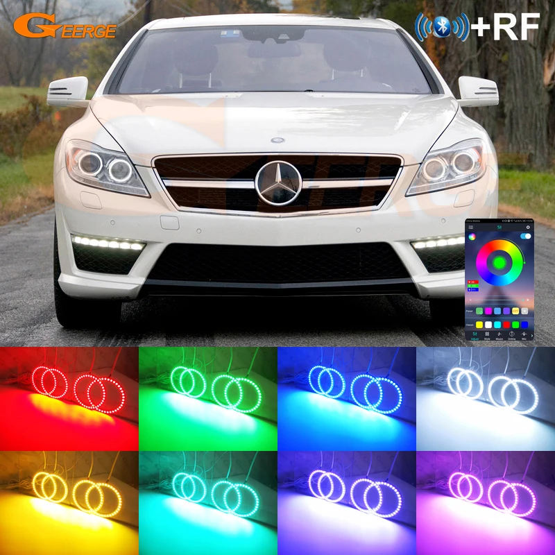 

For Mercedes Benz S CLASS W216 C216 CL 500 600 63 65 AMG Facelift Bluetooth App Multi Color RGB LED Angel Eyes Kit Halo Rings