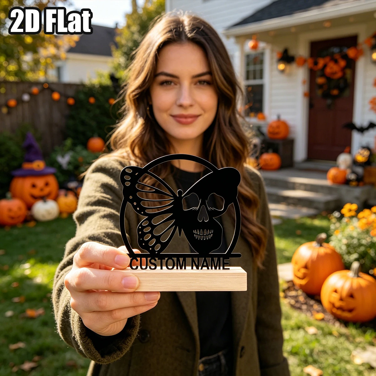 1Pc Custom Skeleton Butterfly Wooden Base Metal Ornament,Home Room Desktop Decor,Ideal Birthday Wedding Halloween Festive Gift