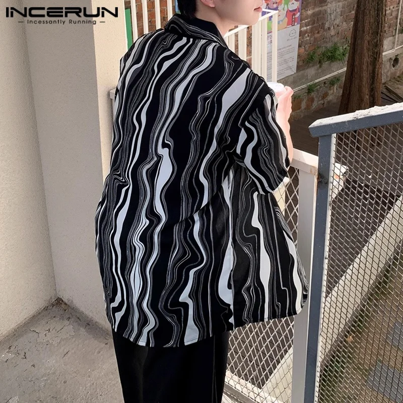 

INCERUN Men Shirt Printing Summer Lapel Short Sleeve Loose Casual Men Clothing Streetwear 2025 Korean Style Fashion Male Shirts