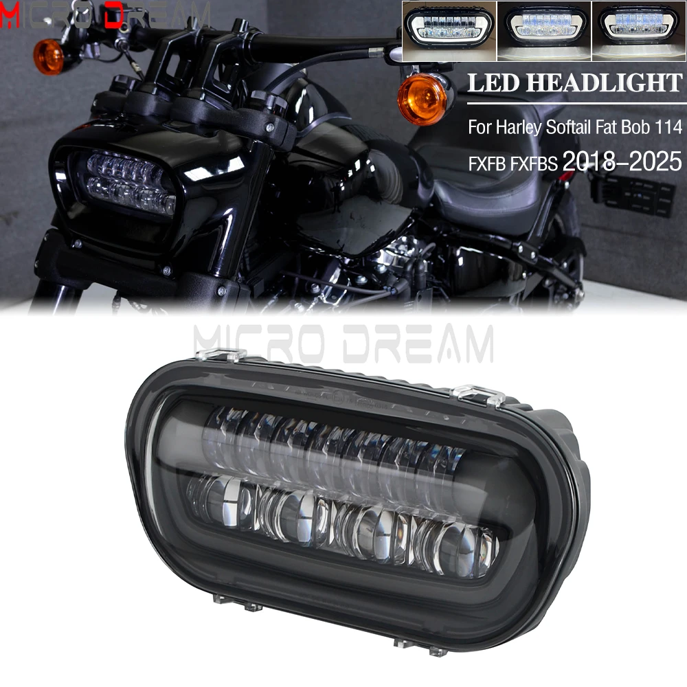 LED Headlight Assembly Motorcycle E24 Headlamp High Low Beam DRL Front Light For Harley Softail Fat Bob 114 FXFB FXFBS 2018-2025