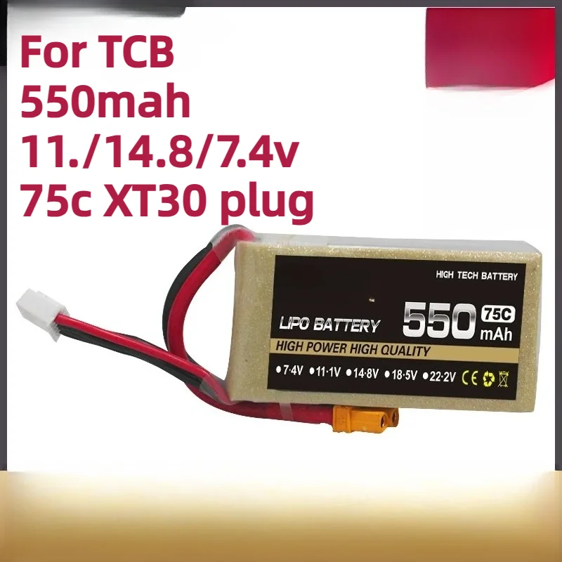 For TCB 550mah 11.1/14.8/7.4v 75c XT30 Plug Aircraft Model Lithium Battery Ultra-small Fixed-wing Remote Control Model