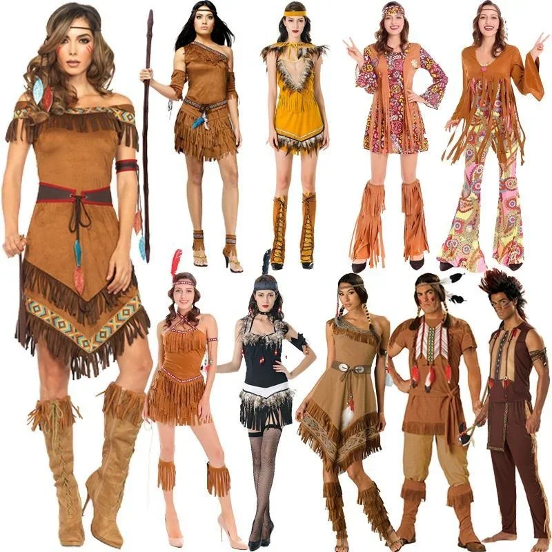 Halloween costumes men and women adults savage costumes cos primitive Indians African performance costumes JS7232