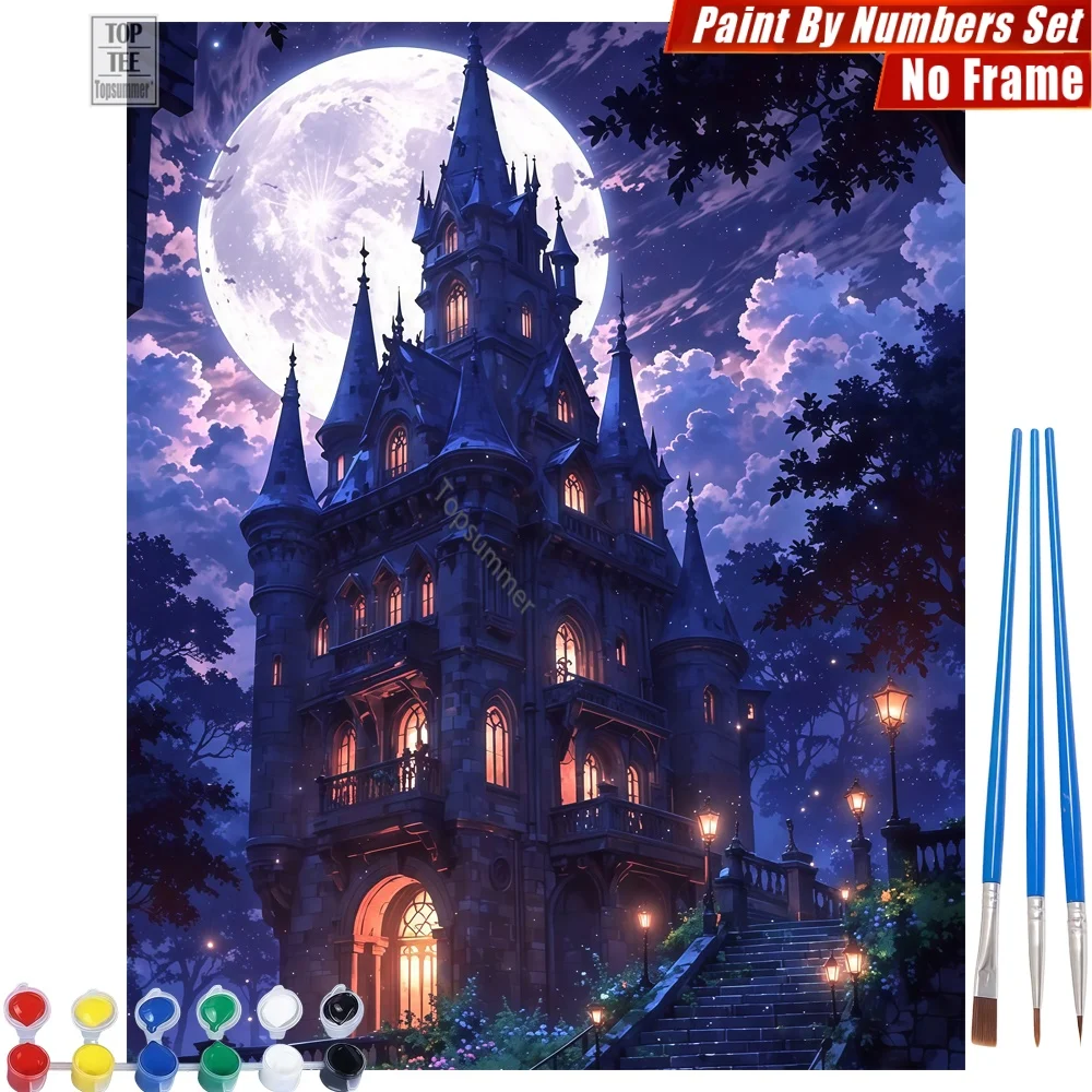 

Набор цифровых масляных красок «Готический замок и луна» - Загадочные светящиеся окна. Качественный подарок для всей семьи на День благодарения для жены.