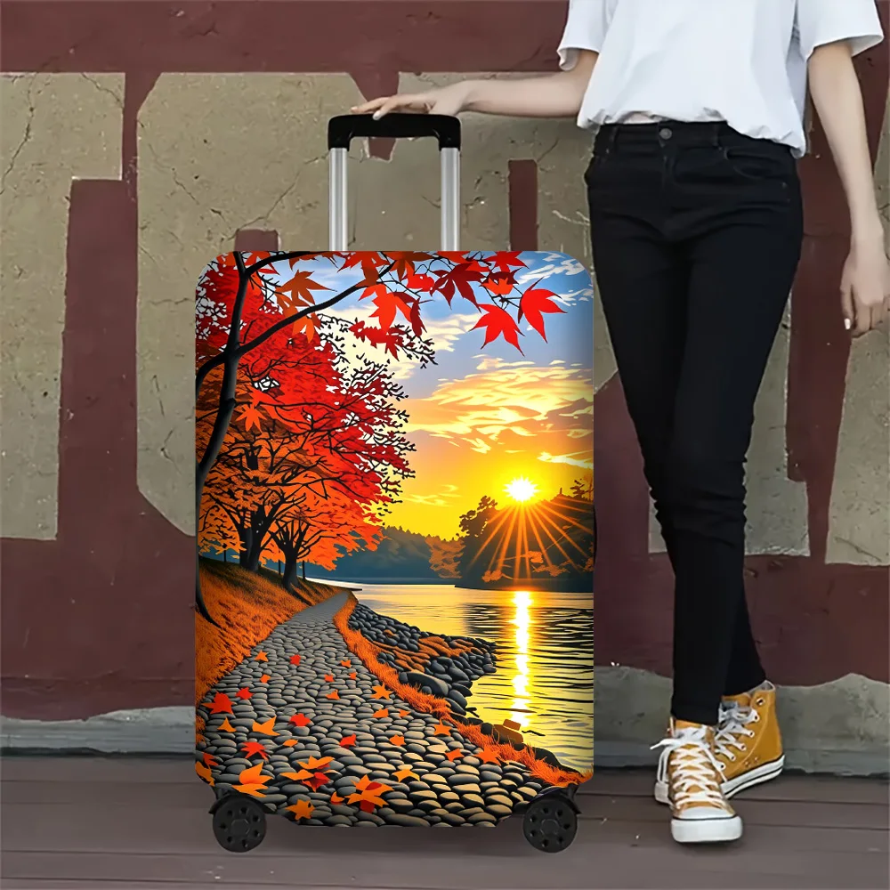 1pc Autumn Sunset and Maple Grove Print Luggage Cover. Fits Suitcases from 18 to 32 Inches; Effectively Protects Your Luggage.