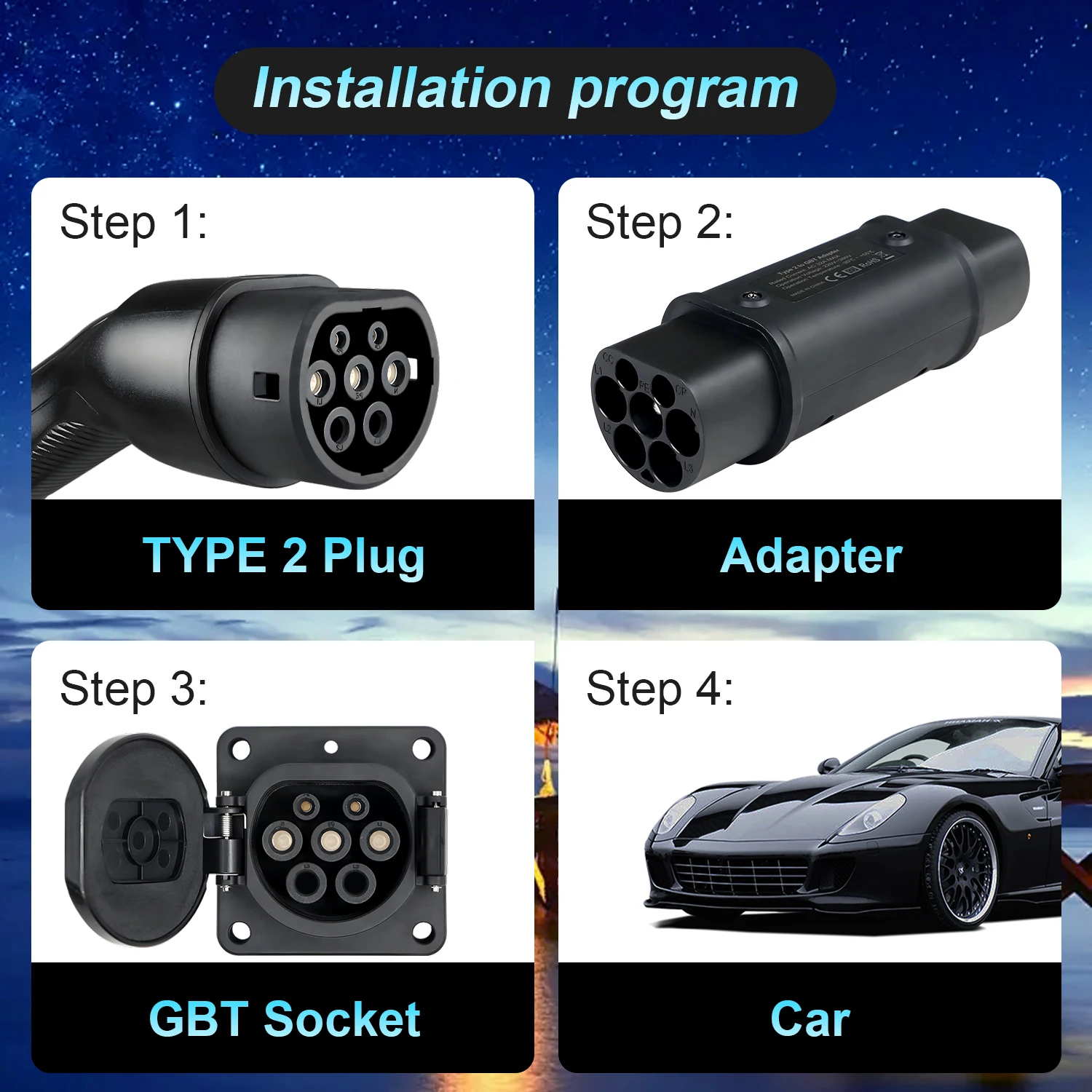 コランキー32A 7.2kw タイプ2 - GBT EV充電器 22kwアダプター 中国GBT電気自動車用コンバーター 家庭用充電