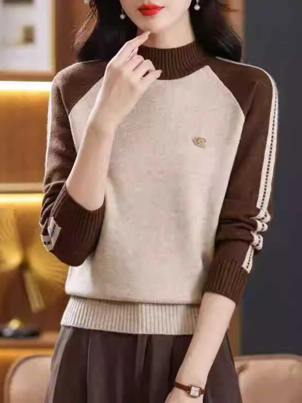 Pull tricoté ample à col haut pour femme, couleur Blo Base irt Faionable et Sli, automne et hiver