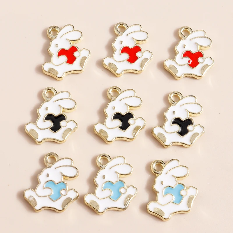 Leslie 10 Stück niedliche Häschen-Emaille-Mini-Kaninchen-Charms für DIY-Schmuckherstellung, Tier-Anhänger, Halskette, Ohrringe, Zubehör – Detail 10