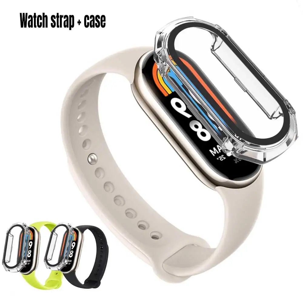 Silikonbänder + Hülle für Xiaomi Mi Band 8-9 Gürtel Ersatz Miband 9 Sportarmband Smart Band 9 8 wasserdichte Abdeckung Zubehör