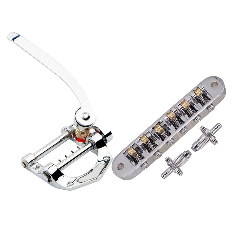 1Pcs Guitar Vibrato Tailpiece Tremolo Flat Top Body Tremolo Unit Vibrato Bridge Silver & 1Pcs Tune-O-Matic Electric Roller Saddl