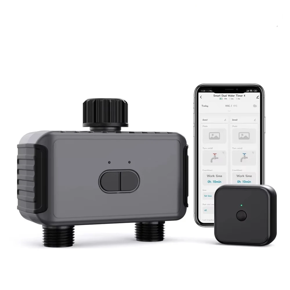 

Tuya Smart Home Garden Watering Timers Programmable 2-Outlet Sprinkler/Drip Irrigation Controller Rain Delay Water Valve
