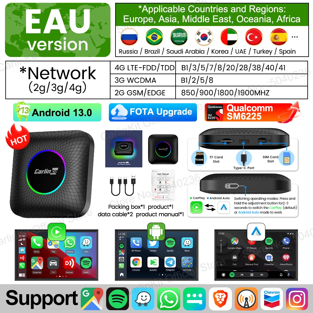 CarlinKit TV Box S2F Android 13 CarPlay Ai Box SM6225 8 Cores Wireless CarPlay Android Auto Video Streaming Box 4G LTE &WiFi GPS image 3