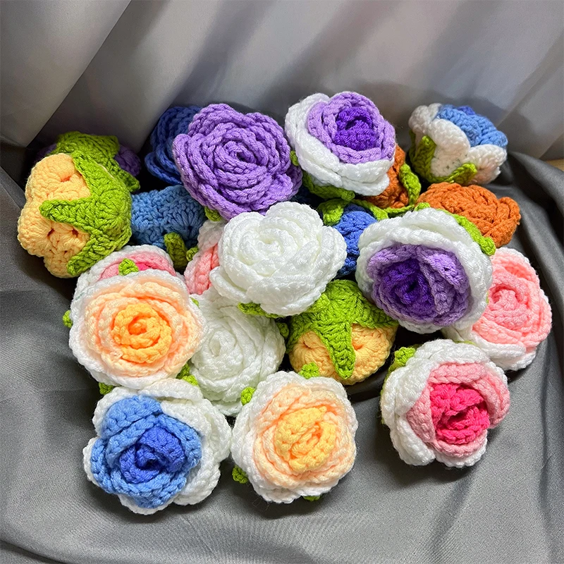 1PC Hand-Knitted Crochet Simulation Flower Head Rose Sunflower DIY Clothing Accessories Multi-petal Table Decorate