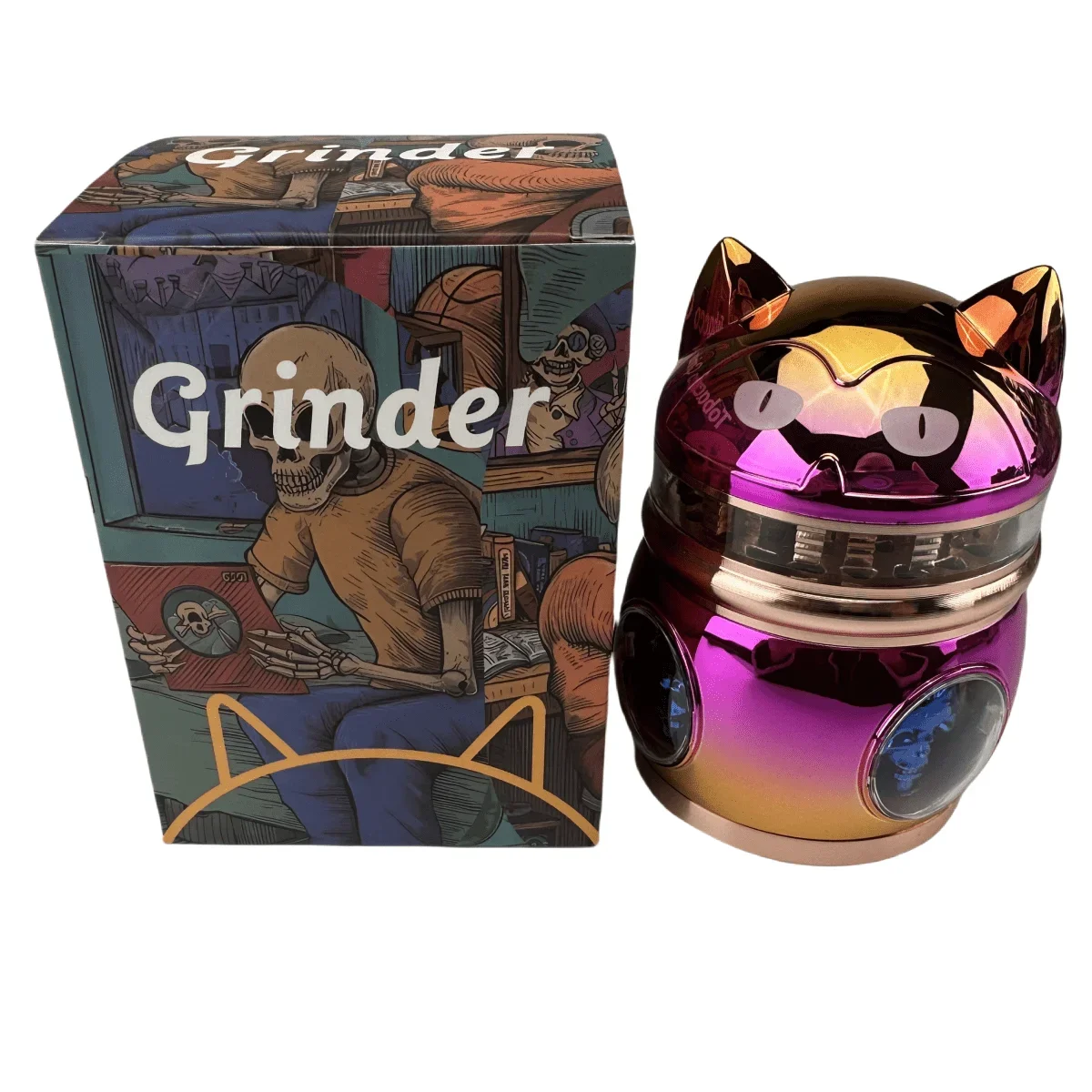 Large Metal Cat Herb Grinder 4-Layers Pepper Spice Mill Salt Mortar Tobacco Grass Raw Grinder Smoking Accessories Cigarette Tool