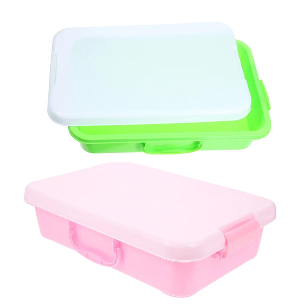 

2pcs Portable Sensory Bin Sand Tray with Lid Plastic Sandbox with Handle Play Tray for Kids Beads Crafts Toys Storage Container