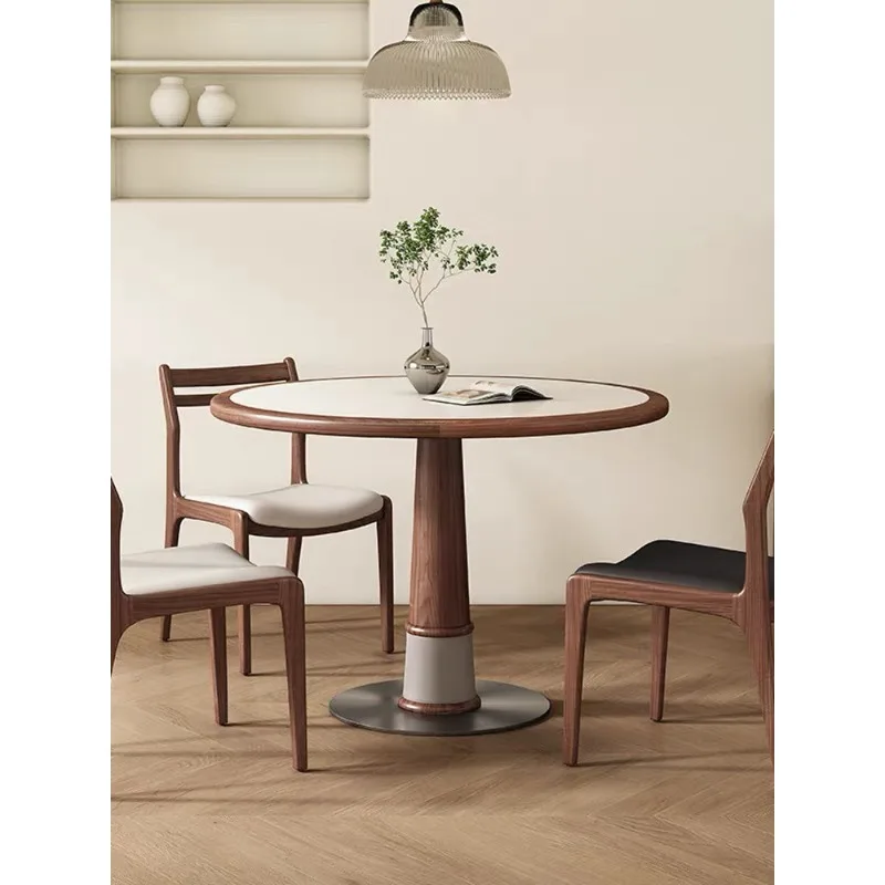 โต๊ะอาหารไม้จริงสไตล์ยุคกลาง ขนาดเล็ก ลายแมลงปอ ไม้สีวอลนัท