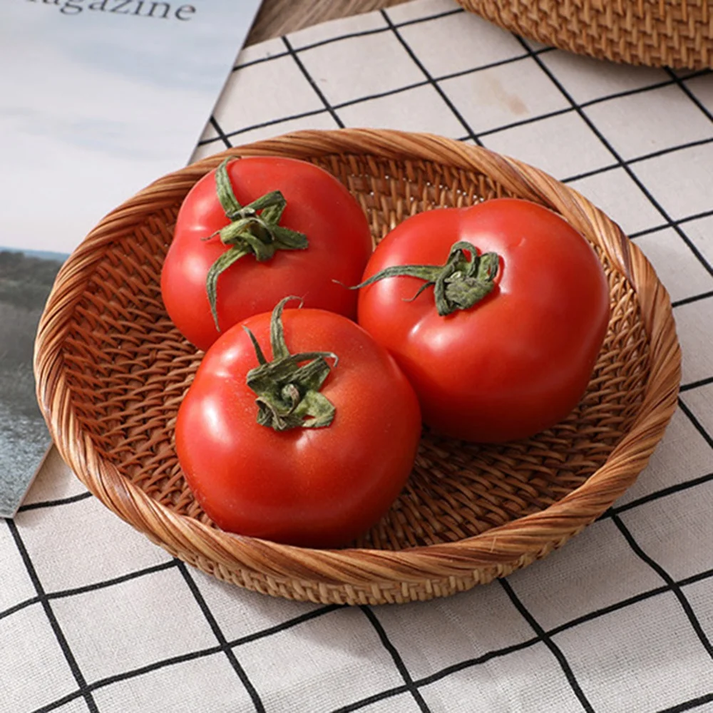 1/3Pcs Round Rattan Wicker Woven Serving Baskets for Bread Fruit Vegetable Handmade Storage Basket Display Rattan Basket