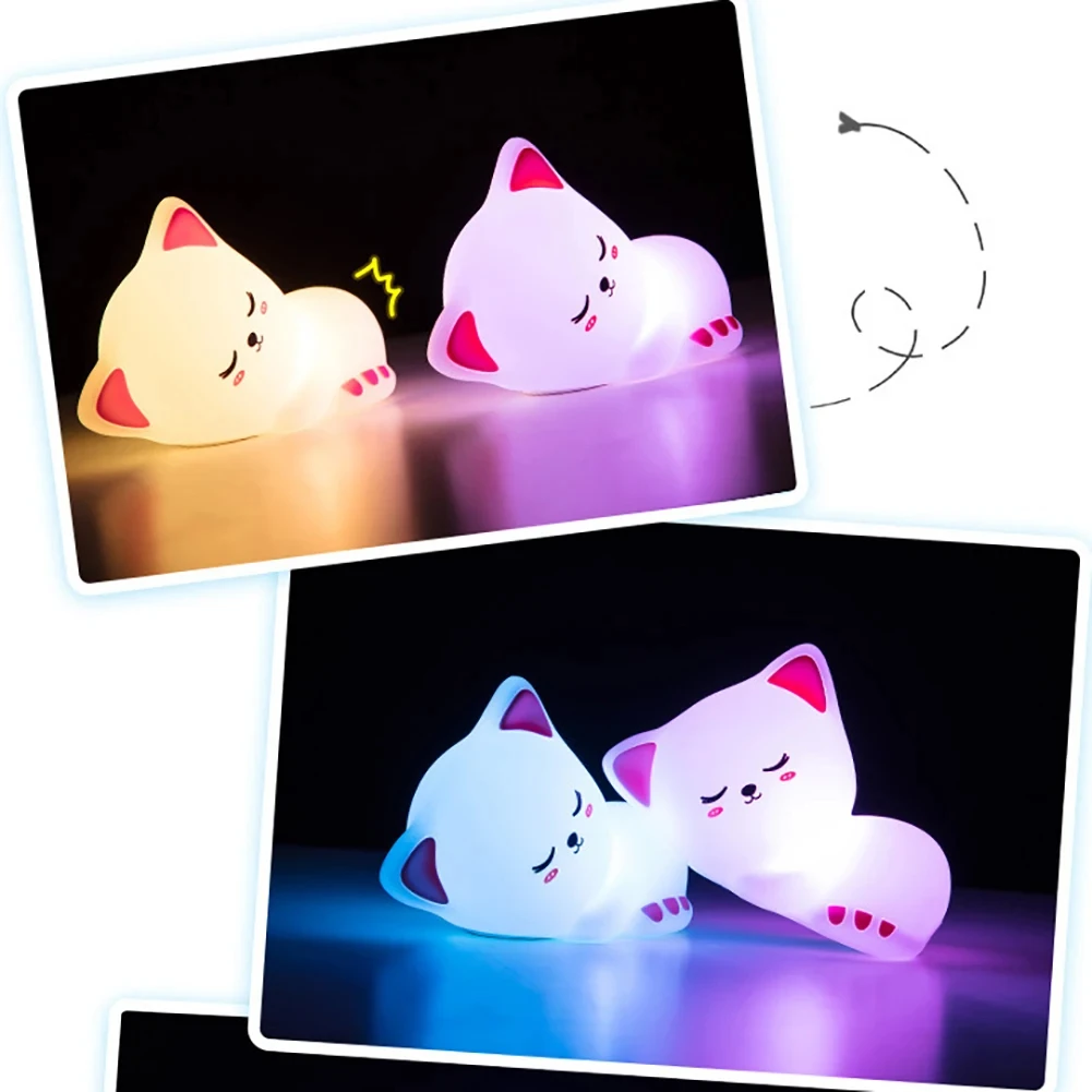 7 สีจับเวลาเด็ก Night Light ซิลิโคน Nightlight เด็กทารกชาร์จแมวน่ารักโคมไฟสําหรับของขวัญวันเกิด Kawaii ลูกแมว Decor