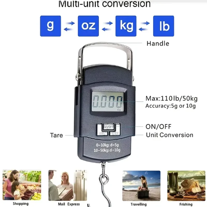 55kg/10g elektroniczna waga cyfrowa hak do zawieszania wędkarstwo podróżna podwójna precyzja waga bagażowa waga bilansowa