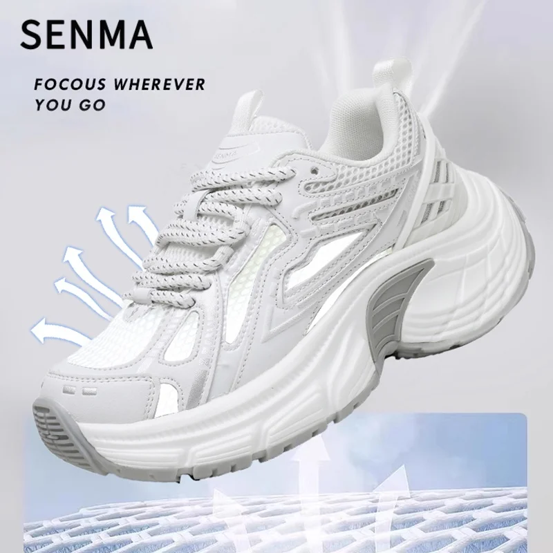 SENMA dikke wandelschoenen heren ademend mesh veterschoenen platform sneakers comfortabele casual papa stijl voor werk gym dagelijks gebruik