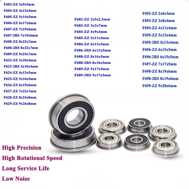 10PC Flange Ball Bearing F604 F605 F608 F623 F624 F625 F688 F695 F696 F698 ZZ 2RS 3D Printer Deep Groove Pulley Wheel Bearings