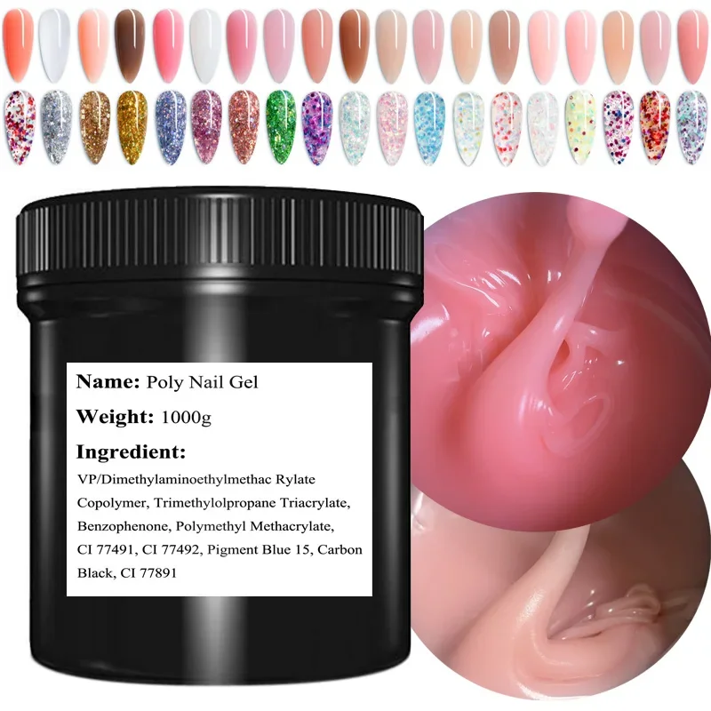 Factory Outlet 1000g Poly Nail Gel For Tips Extension Quick Builder Glue Jelly Hard Acrylic Gel Finger Prolong Clear Manicure