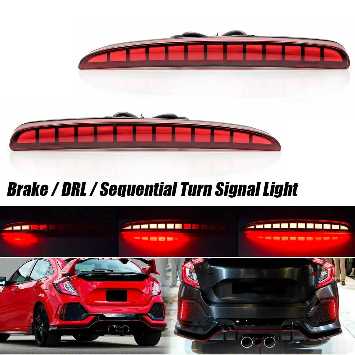 

2 шт. светодиодных светоотражателей для бампера, задние стоп-сигналы, противотуманные фары для Honda Civic Hatchback Type-R SI Sedan 2017-2021, указатели поворота