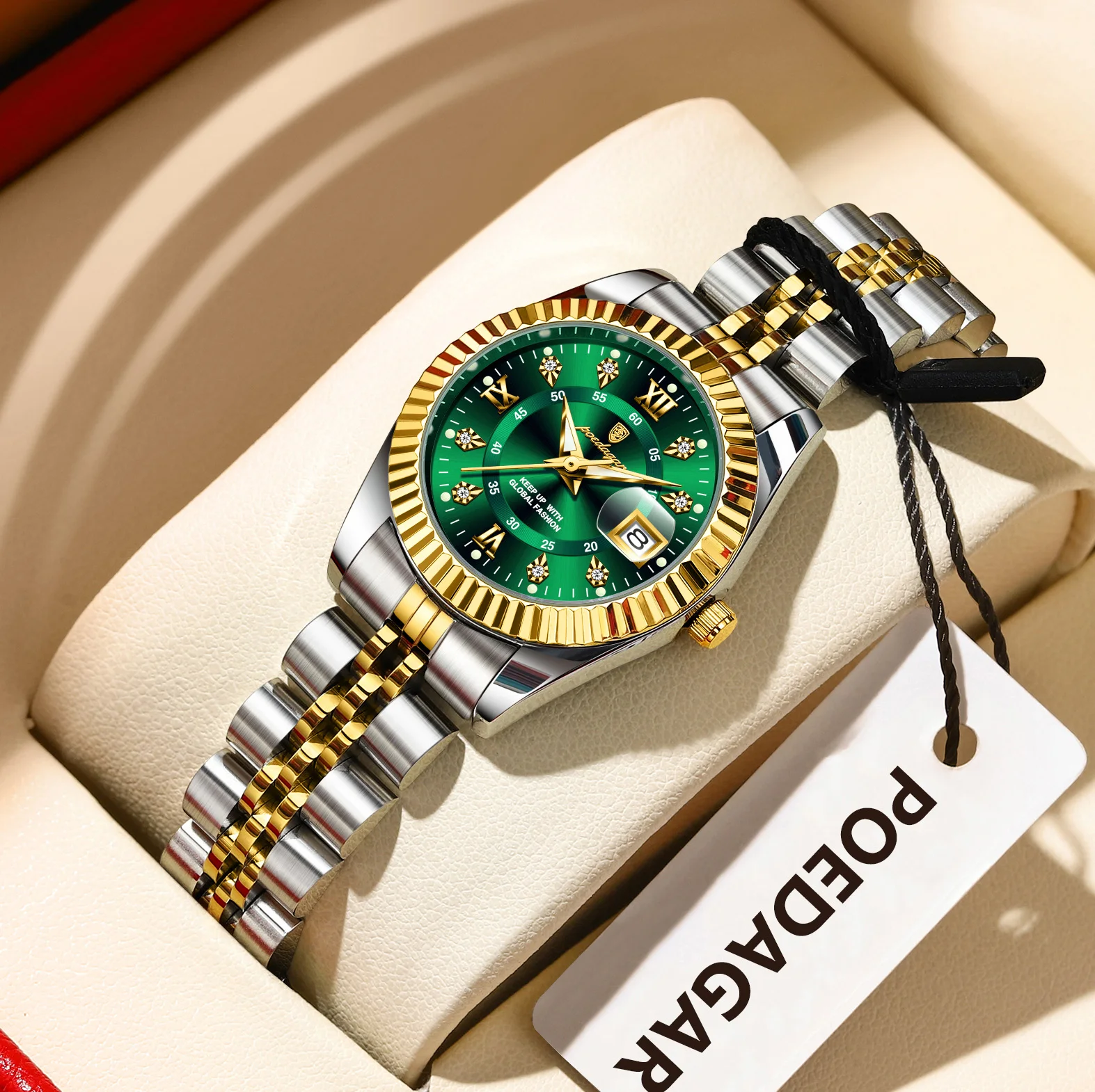 POEDAGAR, reloj de pulsera de lujo para mujer, resistente al agua, fecha luminosa, reloj informal para mujer, relojes de cuarzo de acero inoxidable a la moda para mujer