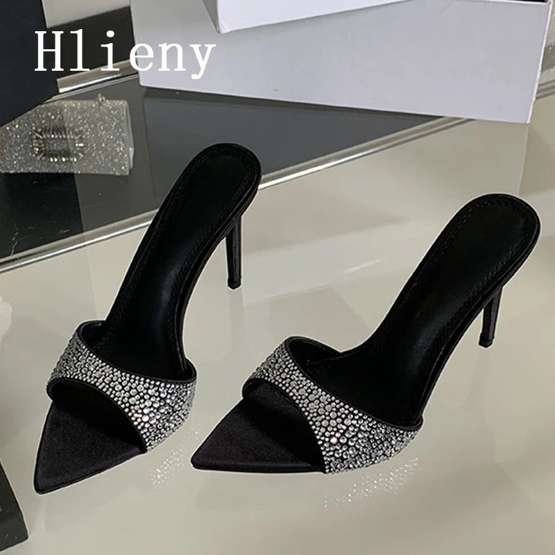 Hlieny Summer Design Crystal Pointed Toe Thin High Heels Woman Slippers Fashion Striptizerka Party Ladies Slide Shoes Sandals