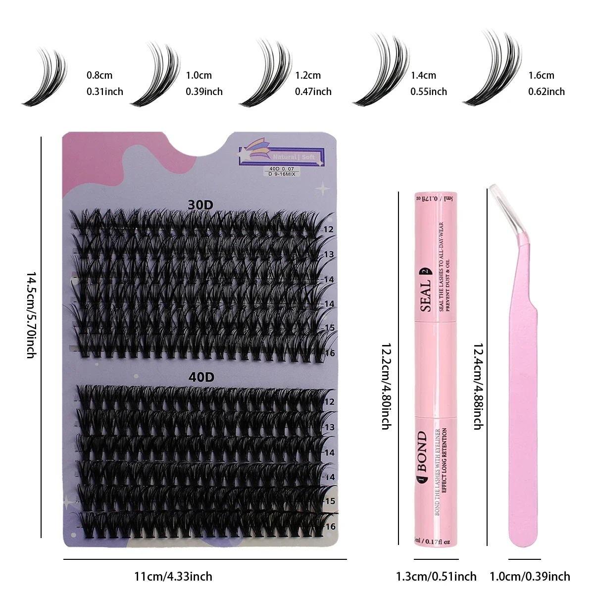 240 ชิ้น False Lash Extension Kit - DIY Lash กลุ่มผสมความยาวรวมแหนบและขนตากาวและ Sealant