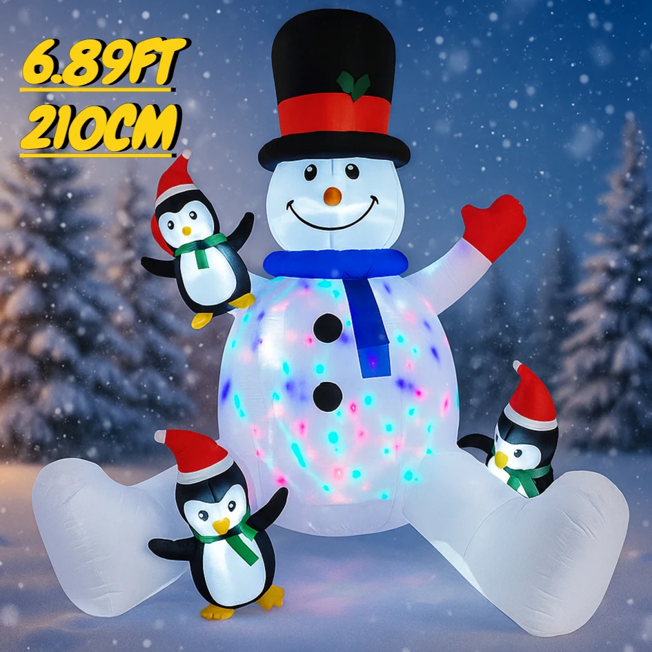 

6.89FT Inflatable Snowman Hat Penguin Set Toy LED Lit Festive Christmas Gifts Xmas Yard Decorations Christmas Decorations